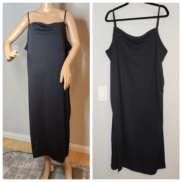 H&M Black Stretch Cowl Neck Straight Fit Midi Sleeveless Dress Slit Sz XXL. New - Picture 1 of 15